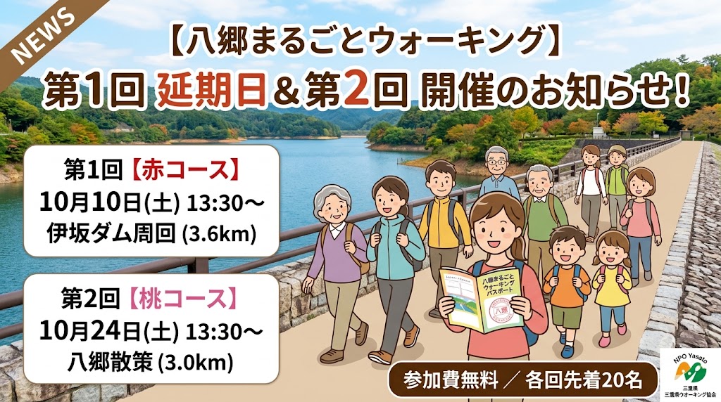 【ウォーキングイベント開催のお知らせ】第1回延期開催（10/10）＆ 第2回（10/24）のご案内！